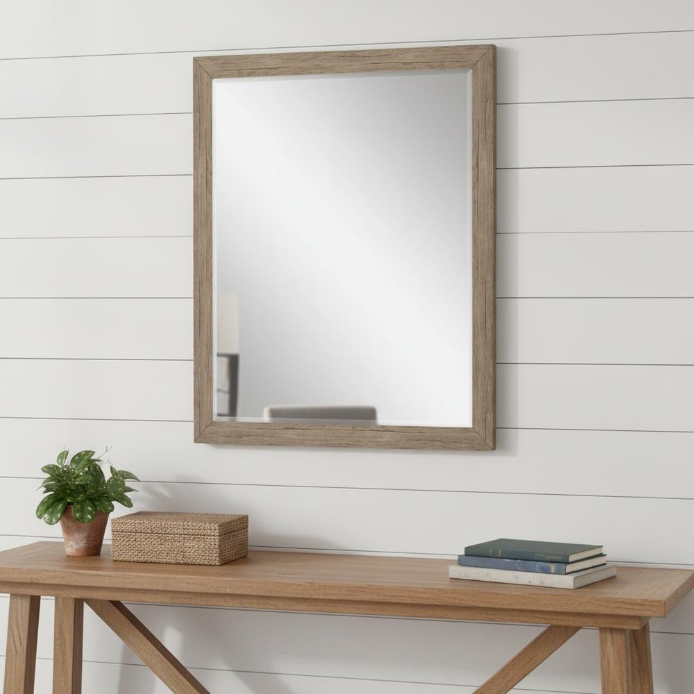 Light Brown Framed Accent Mirror - 31-inch