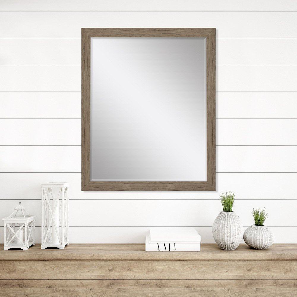 Light Brown Framed Accent Mirror - 33-inch