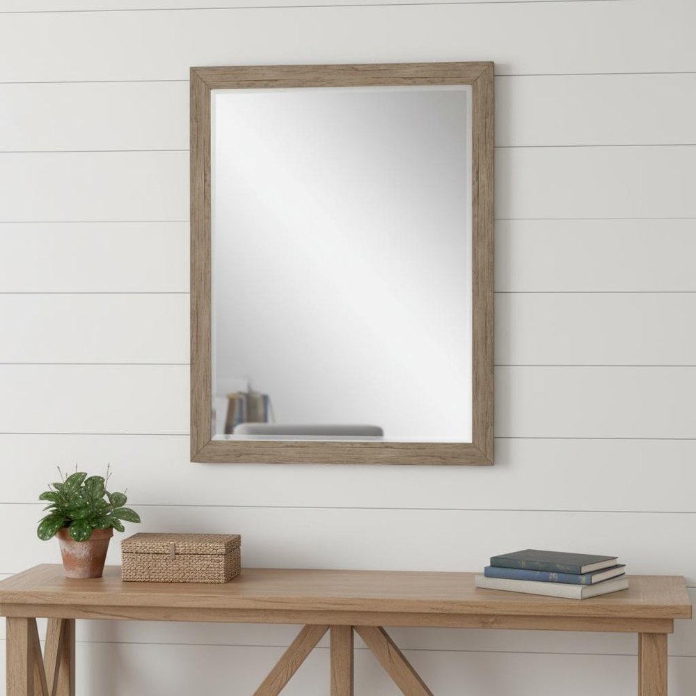 Light Brown Framed Accent Mirror - 33-inch