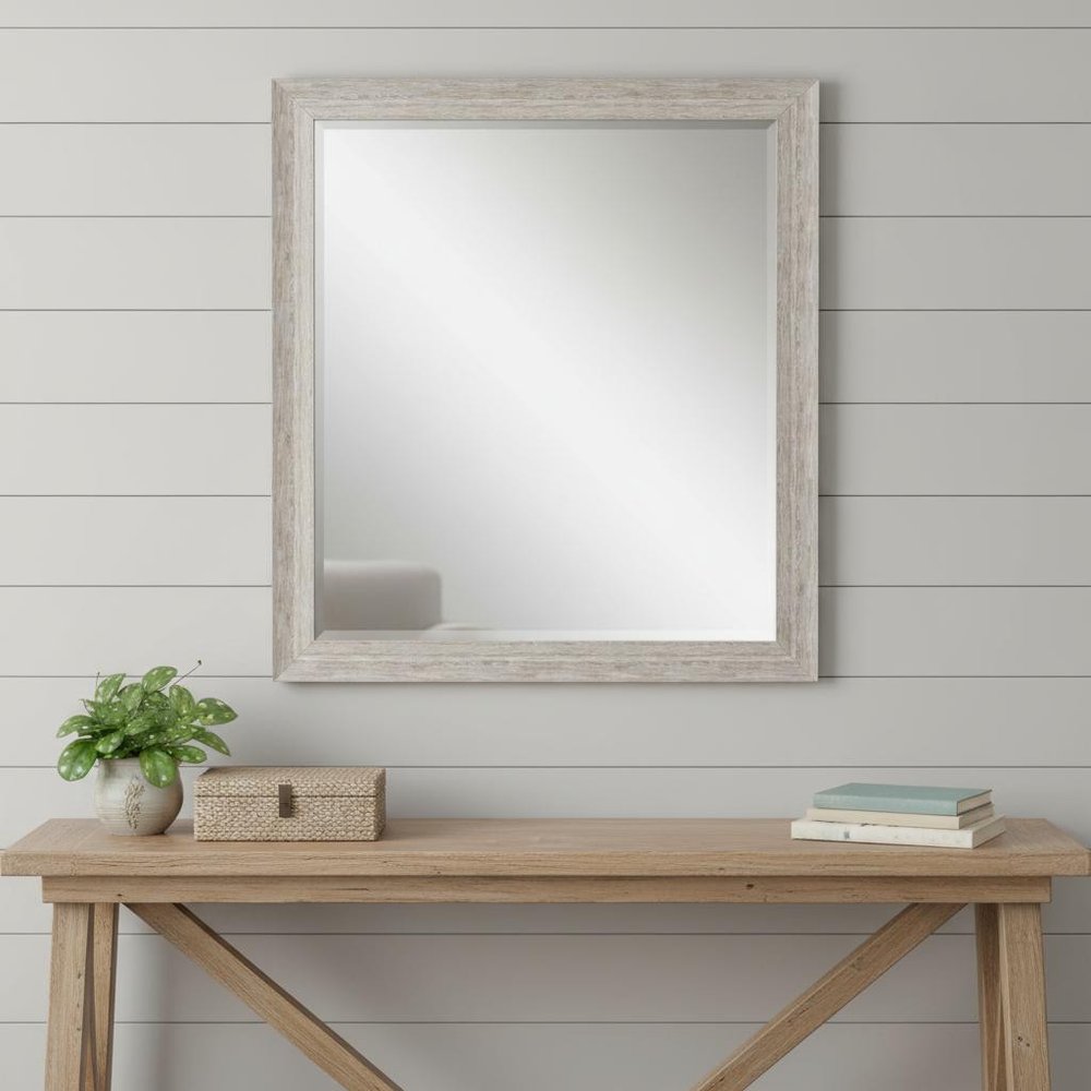 White Distressed Wood Framed Accent Mirror - 32-inch