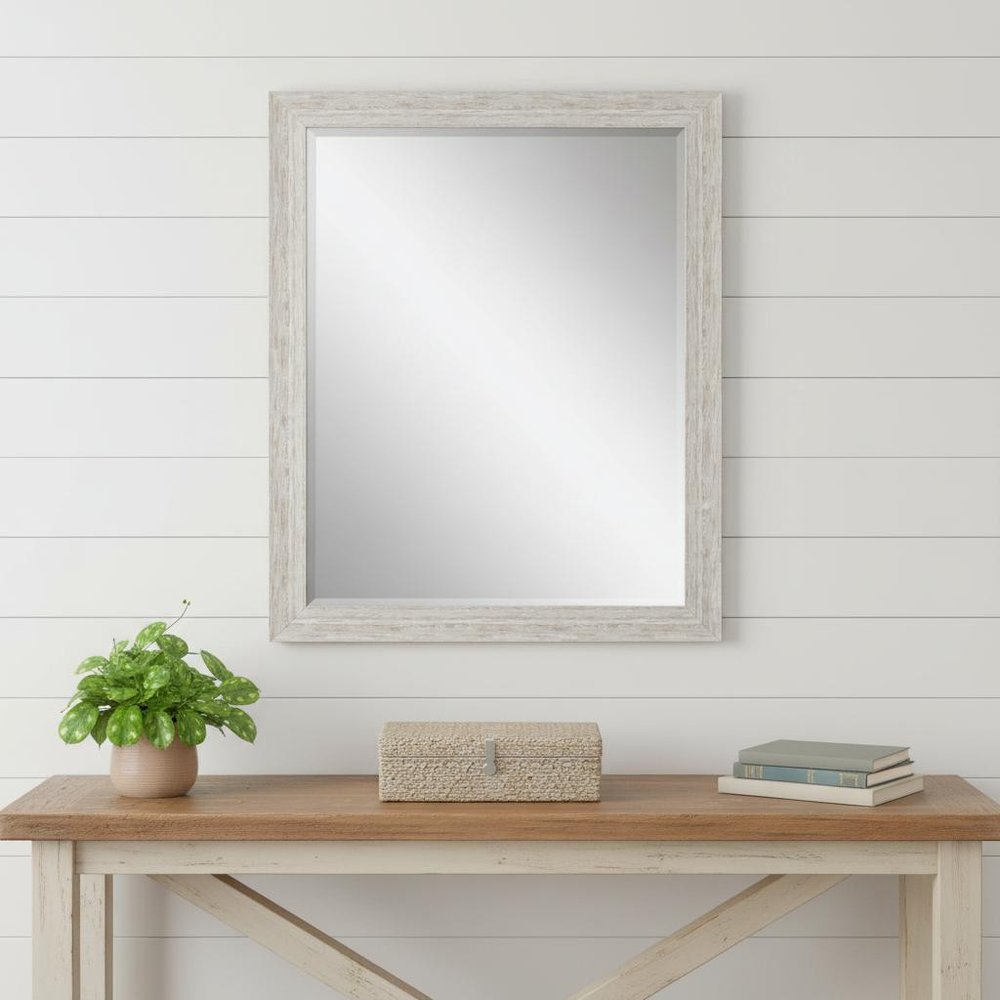 White Distressed Wood Framed Accent Mirror - 34-inch