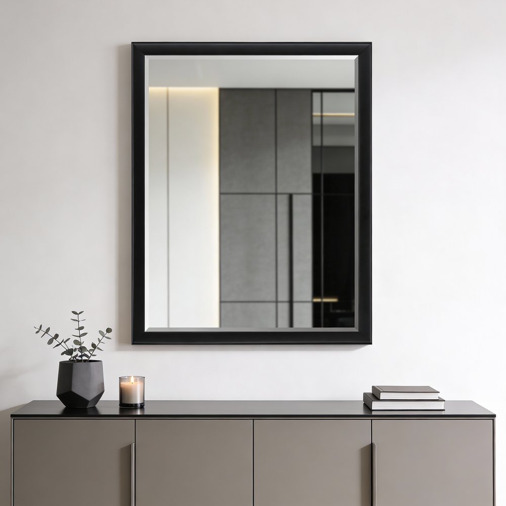 Black Solid Wood Framed Accent Mirror - 50-inch