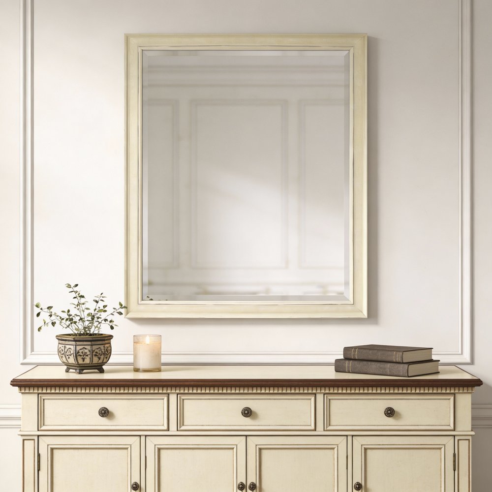 Ivory Distressed Wood Framed Accent Mirror - 52-inch