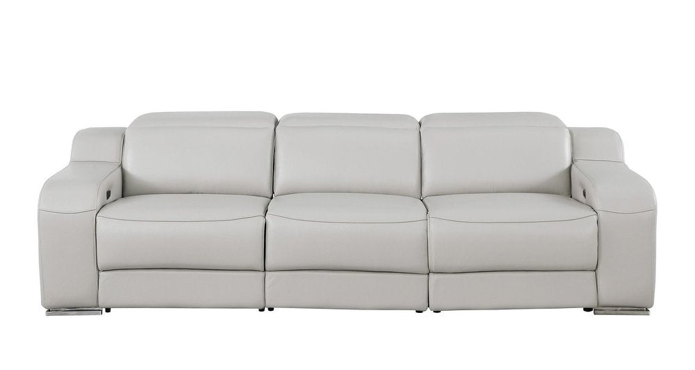 Light Gray Italian Leather Reclining USB Sofa - 103-inch