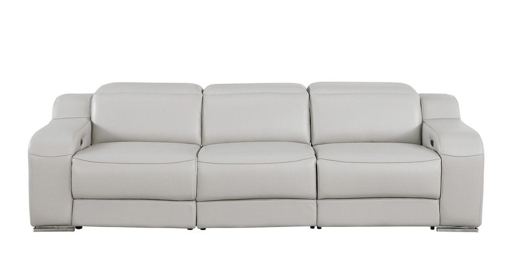 Light Gray Italian Leather Reclining USB Sofa - 103-inch