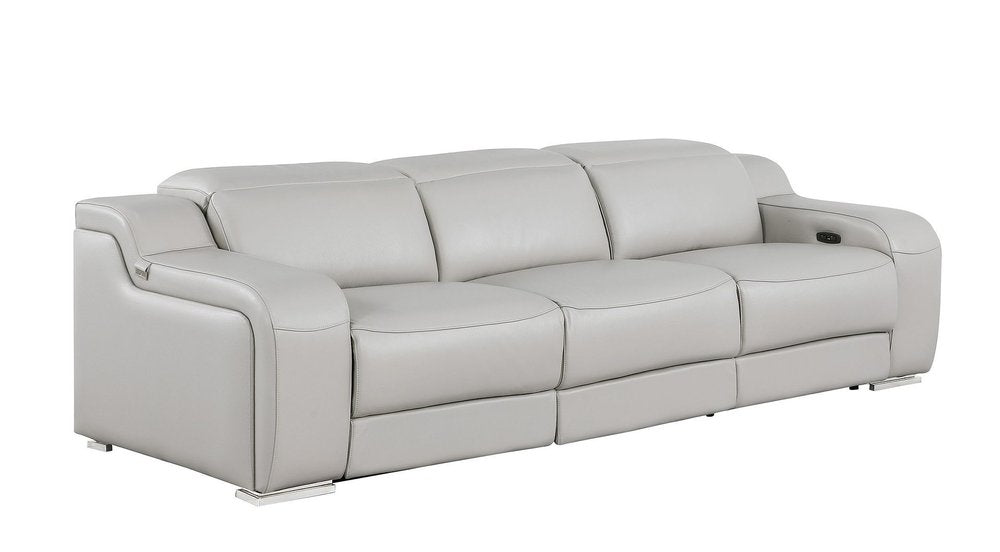 Light Gray Italian Leather Reclining USB Sofa - 103-inch