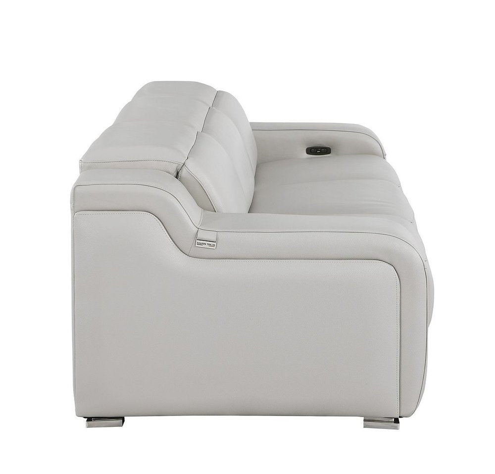 Light Gray Italian Leather Reclining USB Sofa - 103-inch