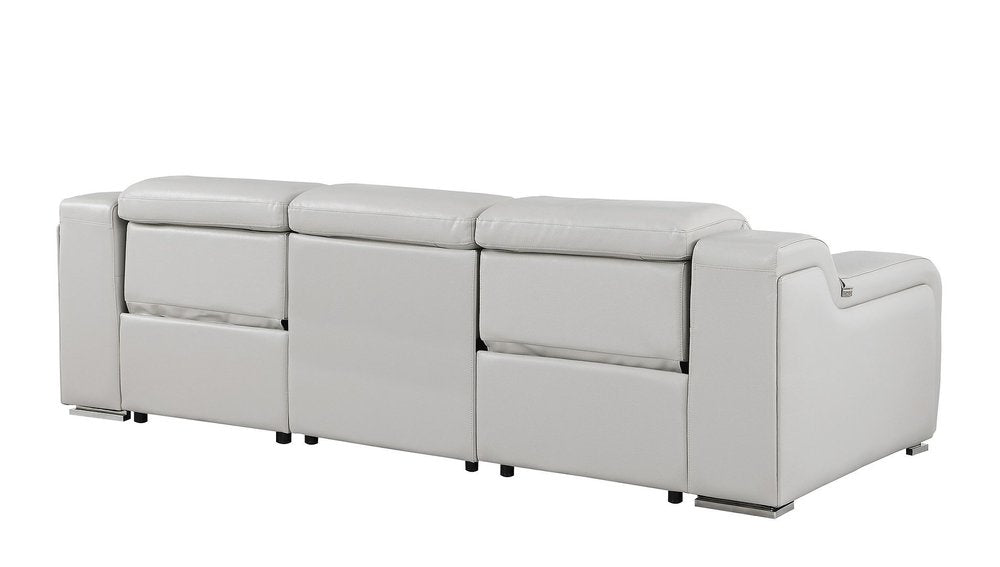 Light Gray Italian Leather Reclining USB Sofa - 103-inch