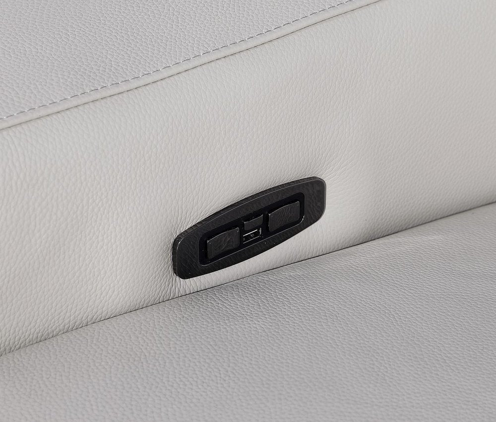 Light Gray Italian Leather Reclining USB Sofa - 103-inch