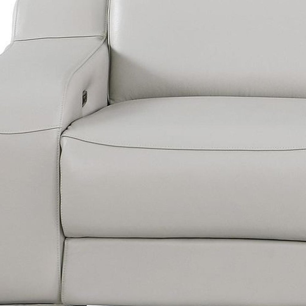 Light Gray Italian Leather Reclining USB Sofa - 103-inch