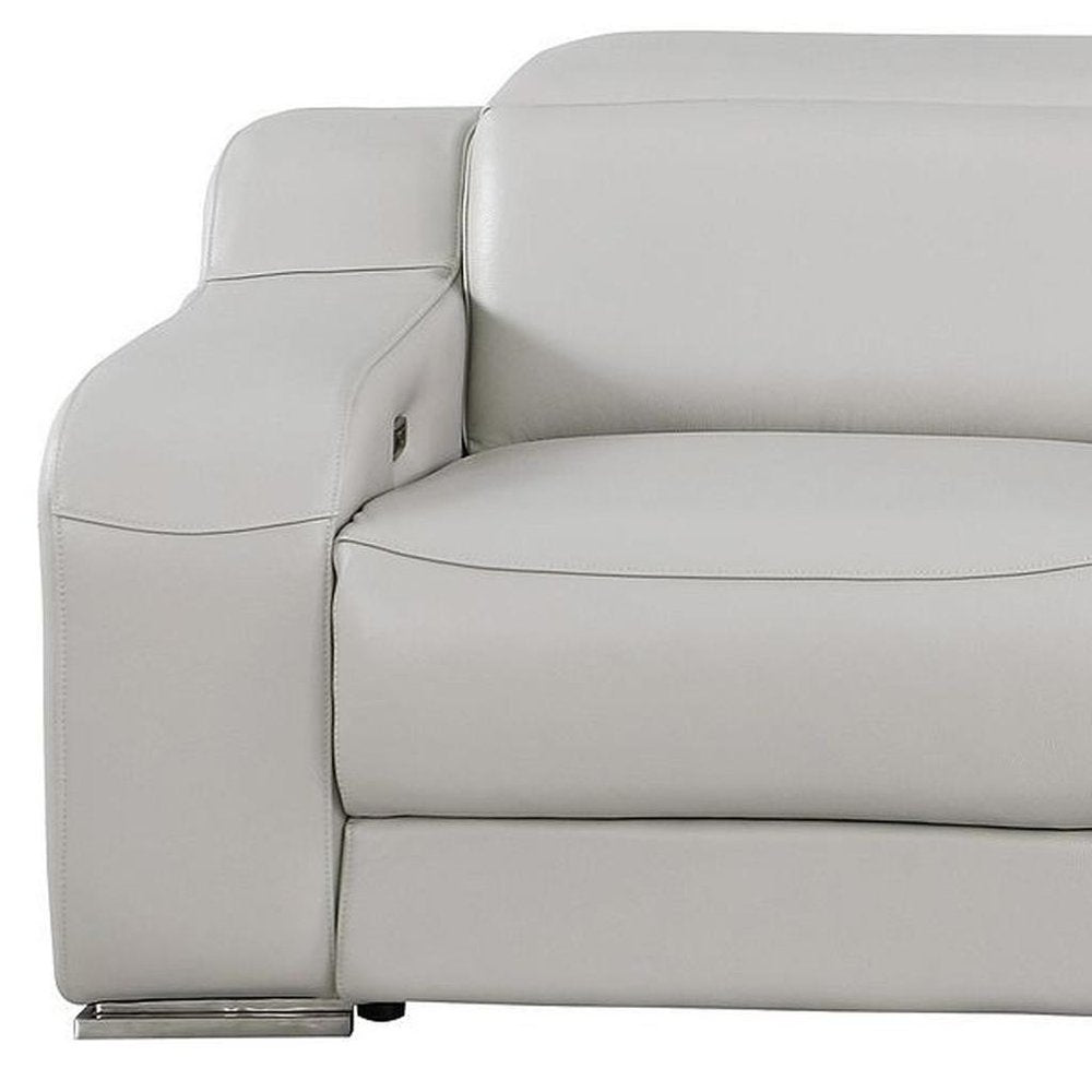 Light Gray Italian Leather Reclining USB Sofa - 103-inch