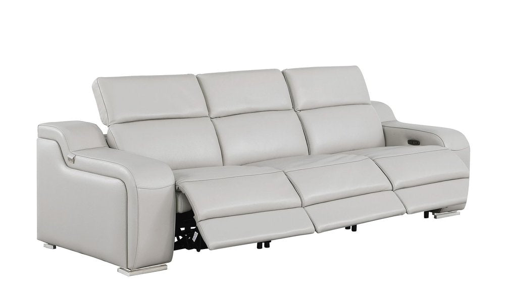 Light Gray Italian Leather Reclining USB Sofa - 103-inch
