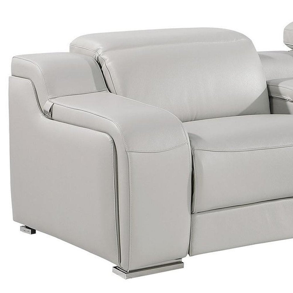 Light Gray Italian Leather Reclining USB Sofa - 129-inch