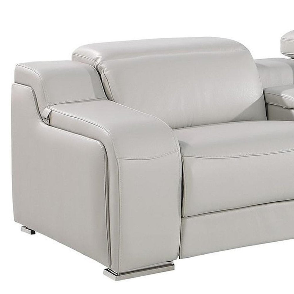 Light Gray Italian Leather Reclining USB Sofa - 169-inch