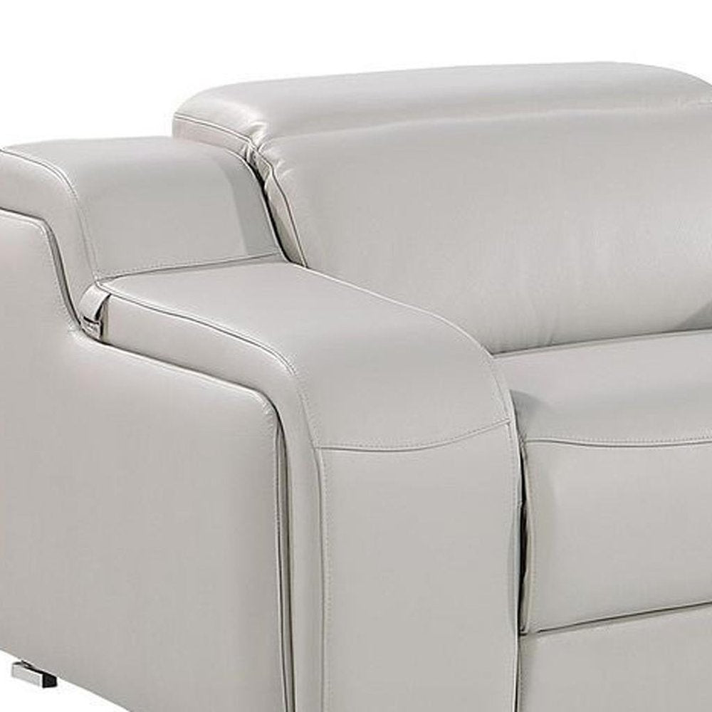 Light Gray Italian Leather Reclining USB Sofa - 169-inch