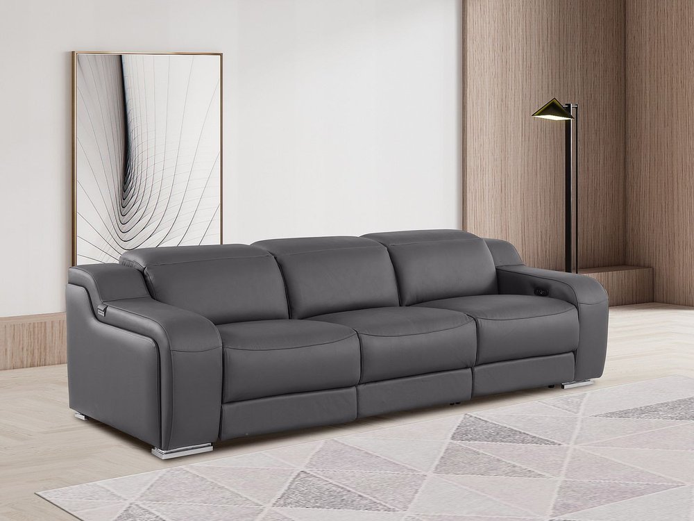 Light Gray Italian Leather Reclining USB Sofa - 103-inch