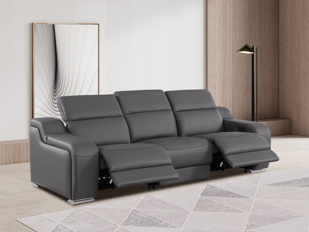 Light Gray Italian Leather Reclining USB Sofa - 103-inch