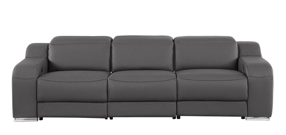 Light Gray Italian Leather Reclining USB Sofa - 103-inch