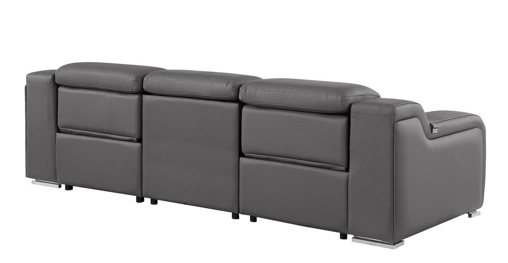 Light Gray Italian Leather Reclining USB Sofa - 103-inch