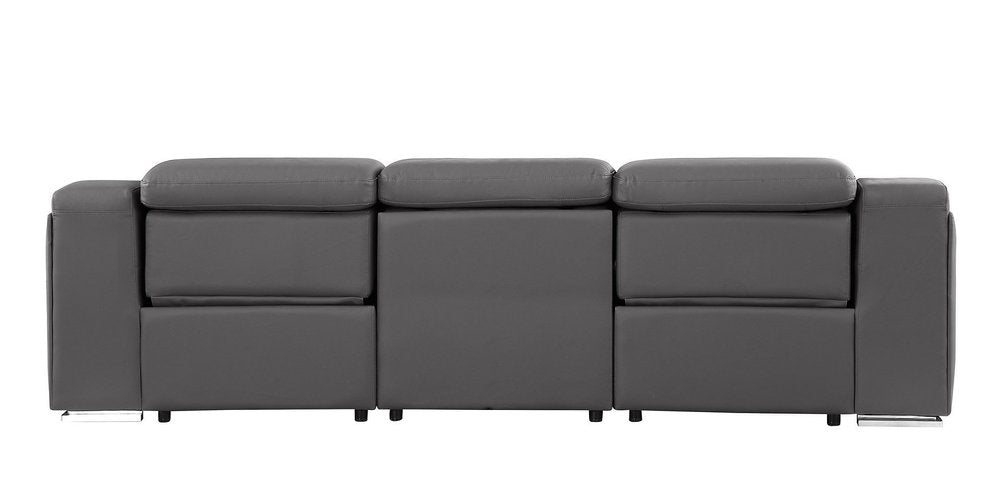 Light Gray Italian Leather Reclining USB Sofa - 103-inch