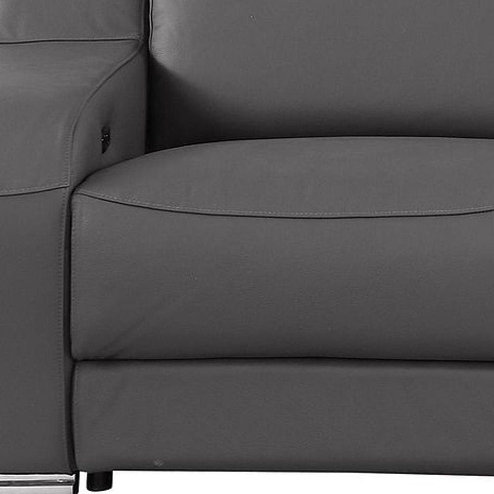 Light Gray Italian Leather Reclining USB Sofa - 103-inch