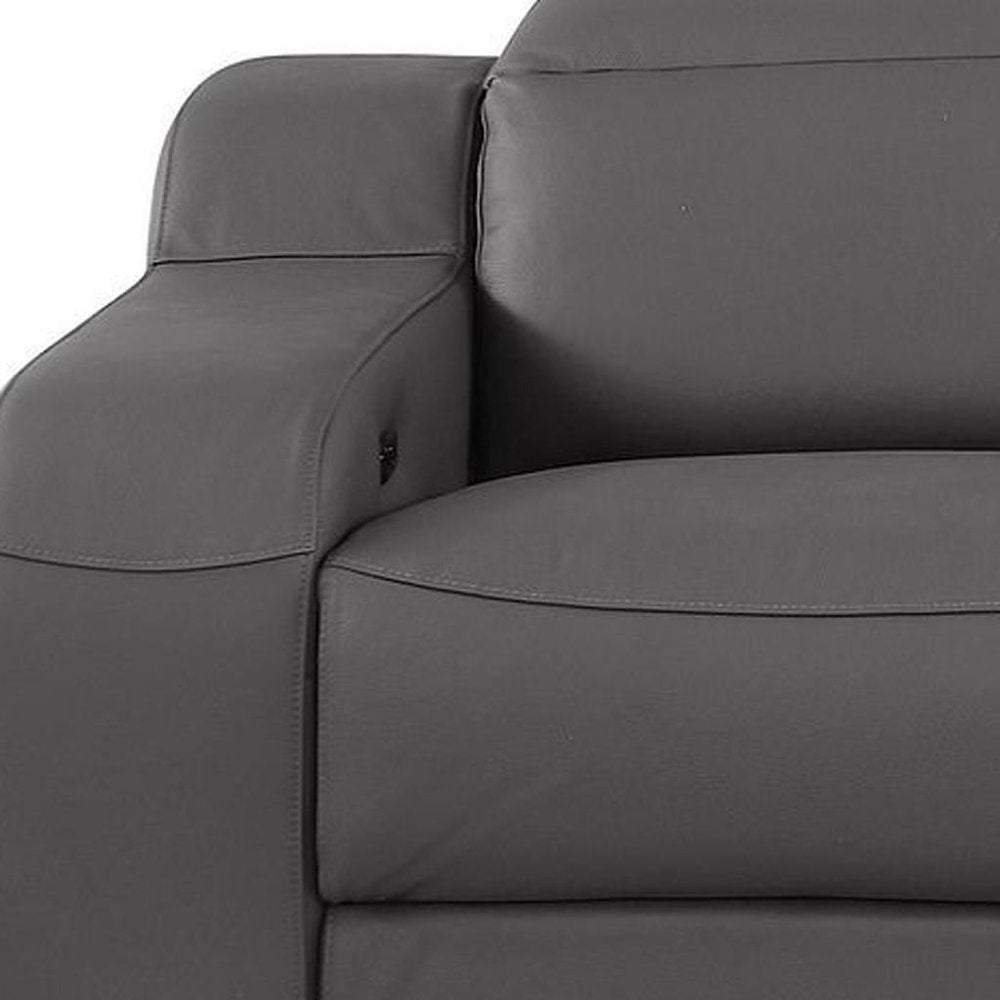 Light Gray Italian Leather Reclining USB Sofa - 103-inch