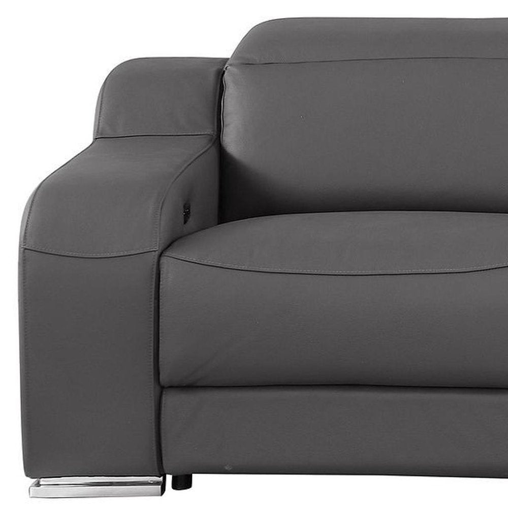 Light Gray Italian Leather Reclining USB Sofa - 103-inch