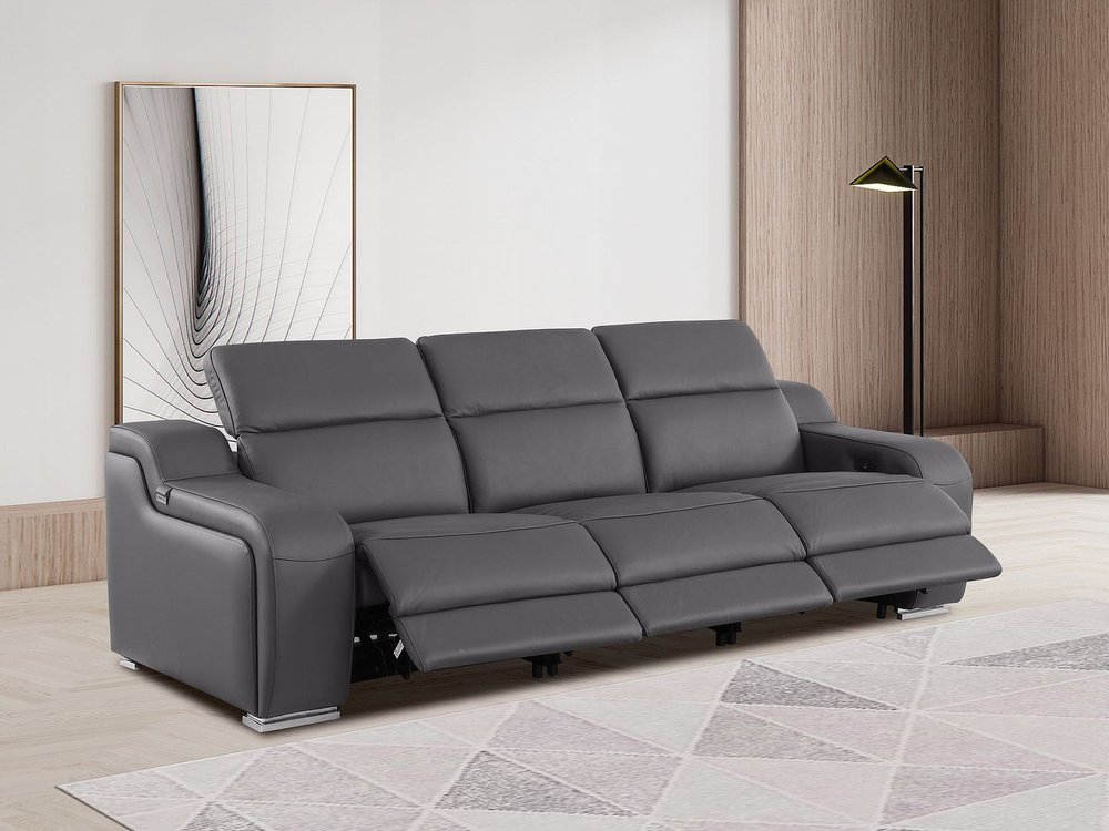 Light Gray Italian Leather Reclining USB Sofa - 103-inch