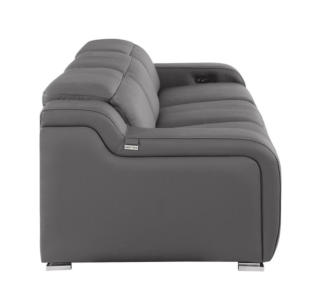 Light Gray Italian Leather Reclining USB Sofa - 103-inch
