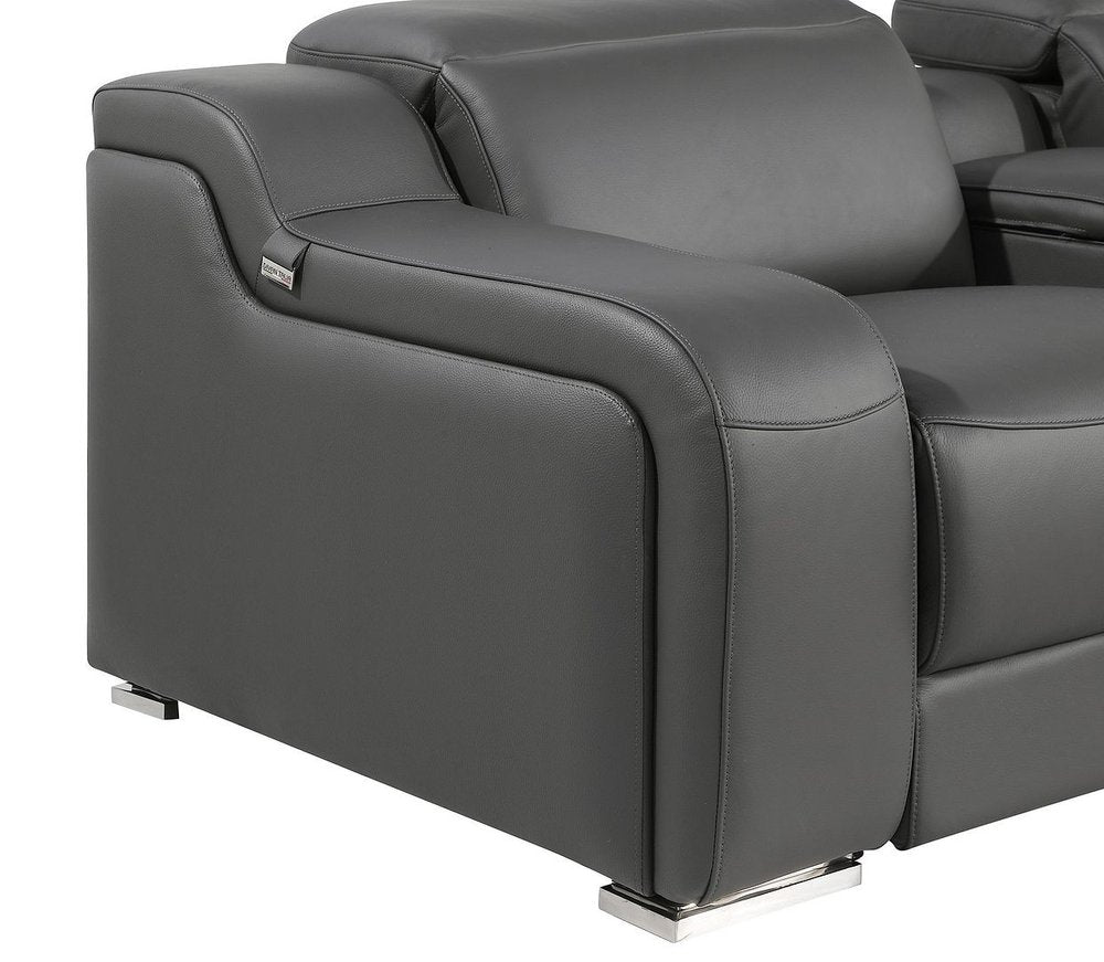 Light Gray Italian Leather Reclining USB Sofa - 103-inch