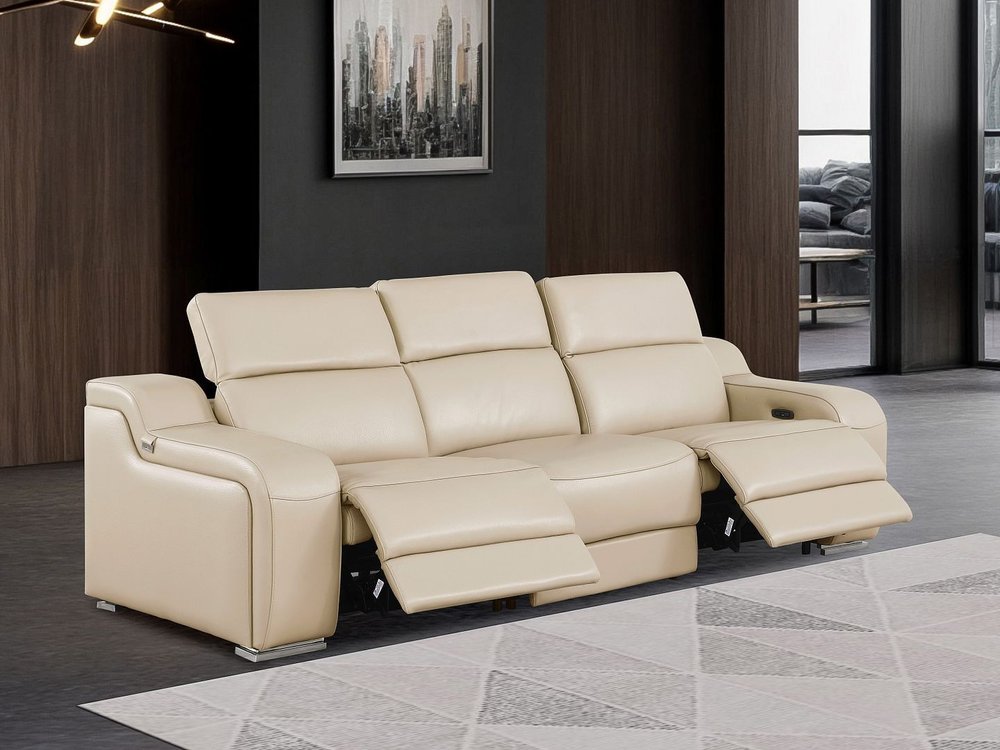 Light Gray Italian Leather Reclining USB Sofa - 103-inch