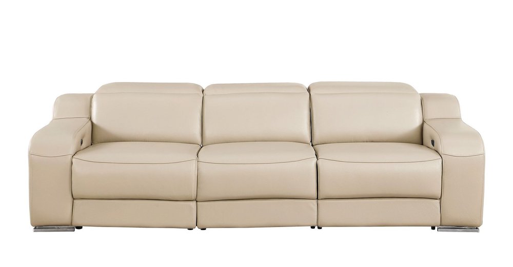 Light Gray Italian Leather Reclining USB Sofa - 103-inch