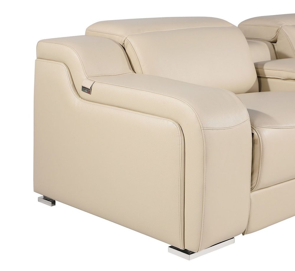 Light Gray Italian Leather Reclining USB Sofa - 103-inch