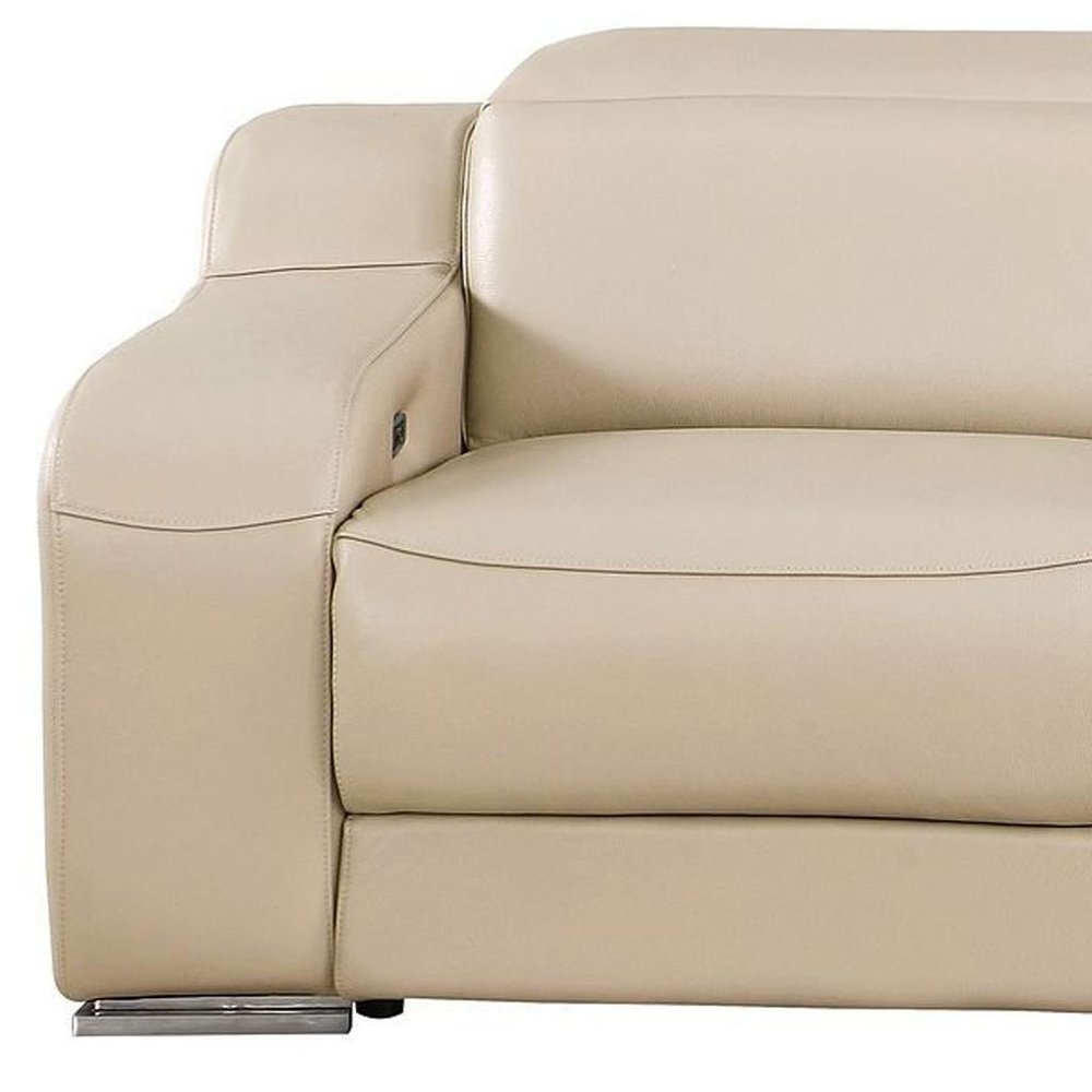 Light Gray Italian Leather Reclining USB Sofa - 103-inch