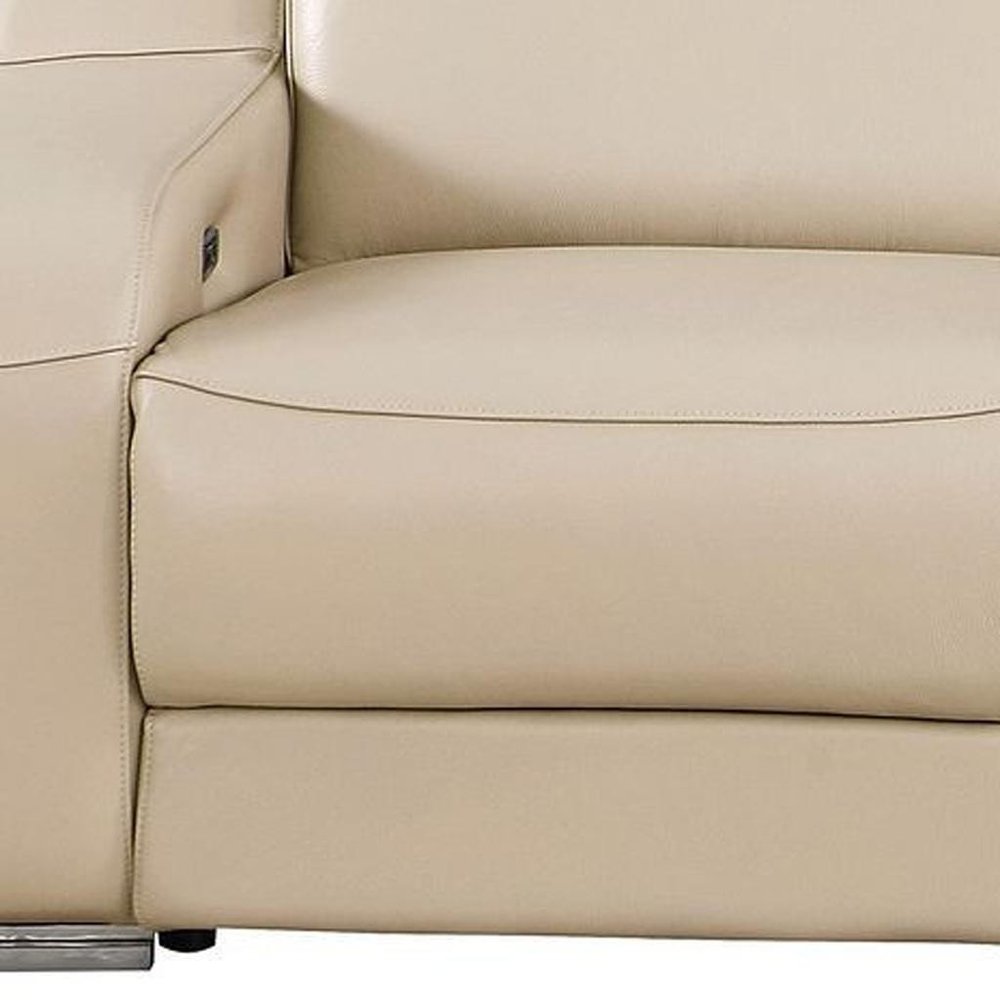 Light Gray Italian Leather Reclining USB Sofa - 103-inch
