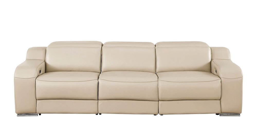 Light Gray Italian Leather Reclining USB Sofa - 103-inch