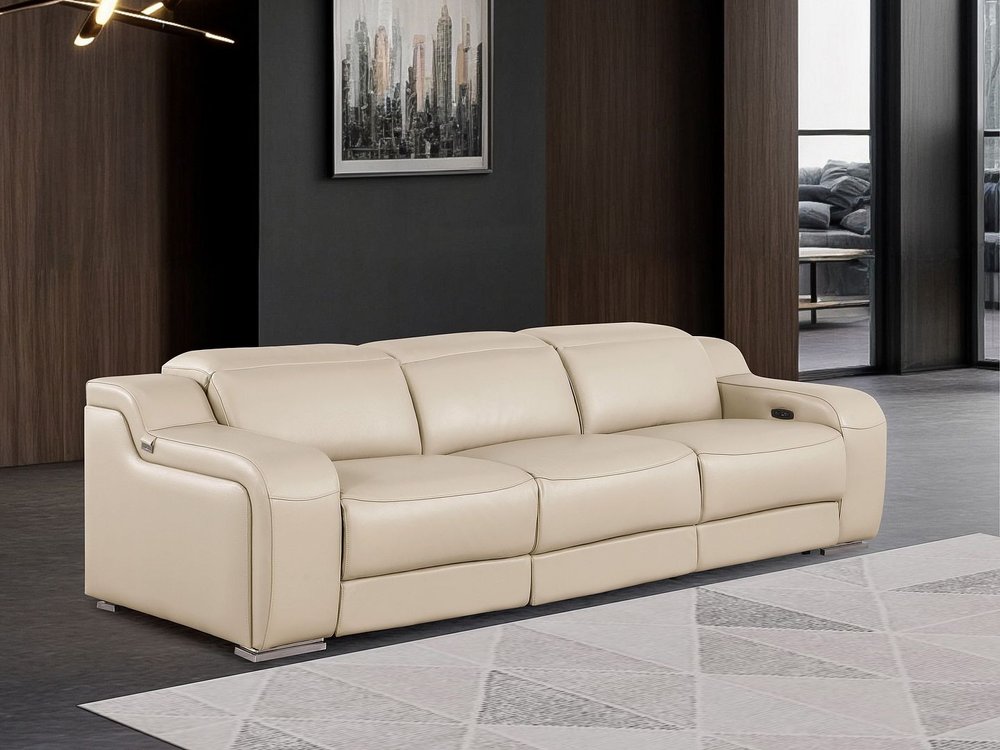 Light Gray Italian Leather Reclining USB Sofa - 103-inch