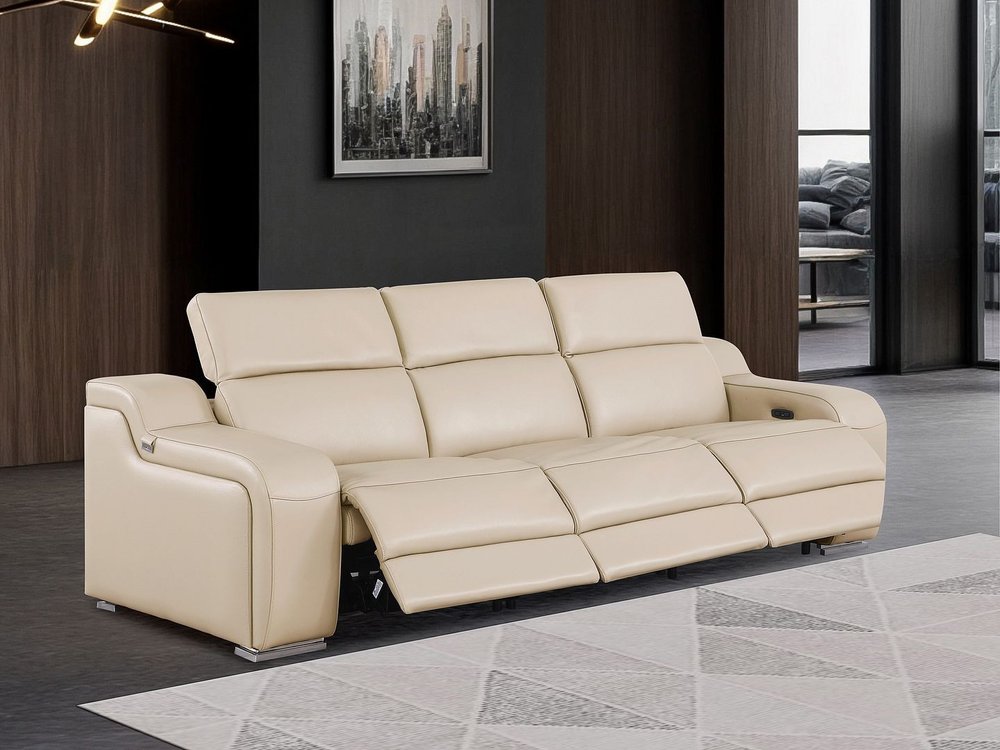 Light Gray Italian Leather Reclining USB Sofa - 103-inch