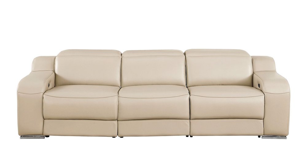 Light Gray Italian Leather Reclining USB Sofa - 103-inch