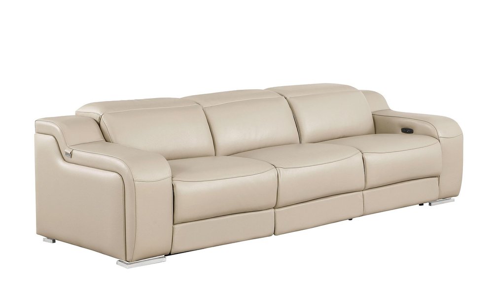 Light Gray Italian Leather Reclining USB Sofa - 103-inch