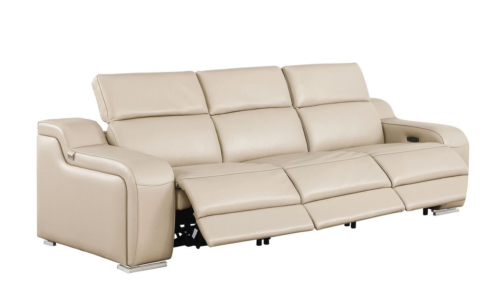 Light Gray Italian Leather Reclining USB Sofa - 103-inch