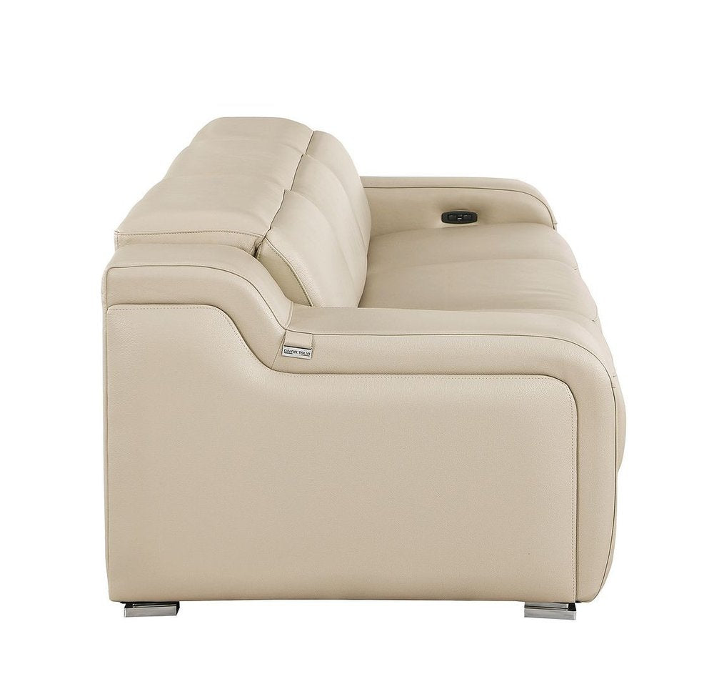 Light Gray Italian Leather Reclining USB Sofa - 103-inch