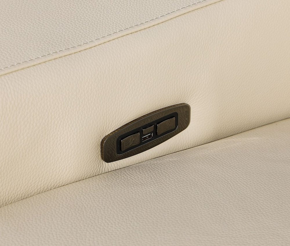 Light Gray Italian Leather Reclining USB Sofa - 129-inch