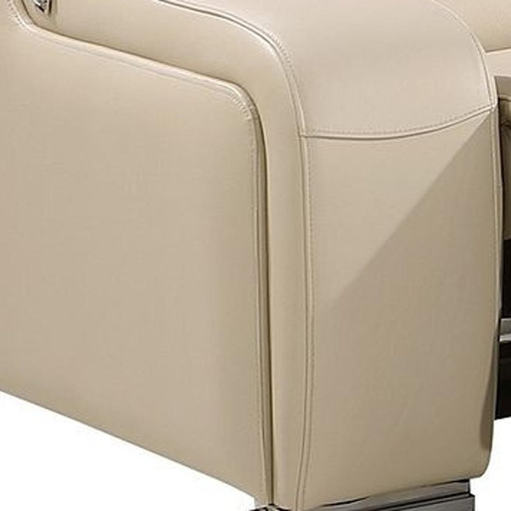 Light Gray Italian Leather Reclining USB Sofa - 129-inch