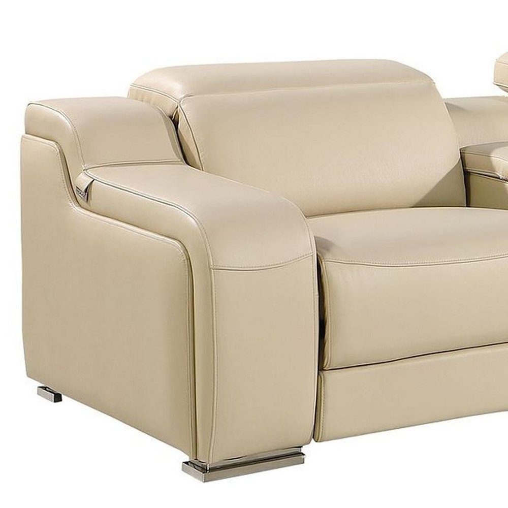 Light Gray Italian Leather Reclining USB Sofa - 169-inch