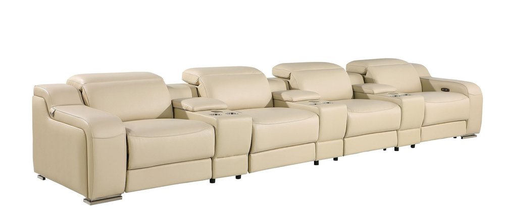 Light Gray Italian Leather Reclining USB Sofa - 169-inch