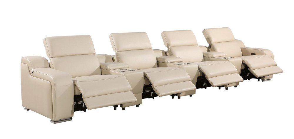 Light Gray Italian Leather Reclining USB Sofa - 169-inch