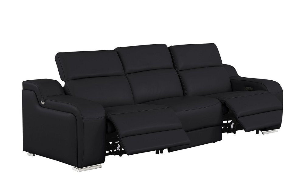 Light Gray Italian Leather Reclining USB Sofa - 103-inch