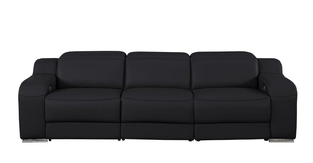 Light Gray Italian Leather Reclining USB Sofa - 103-inch