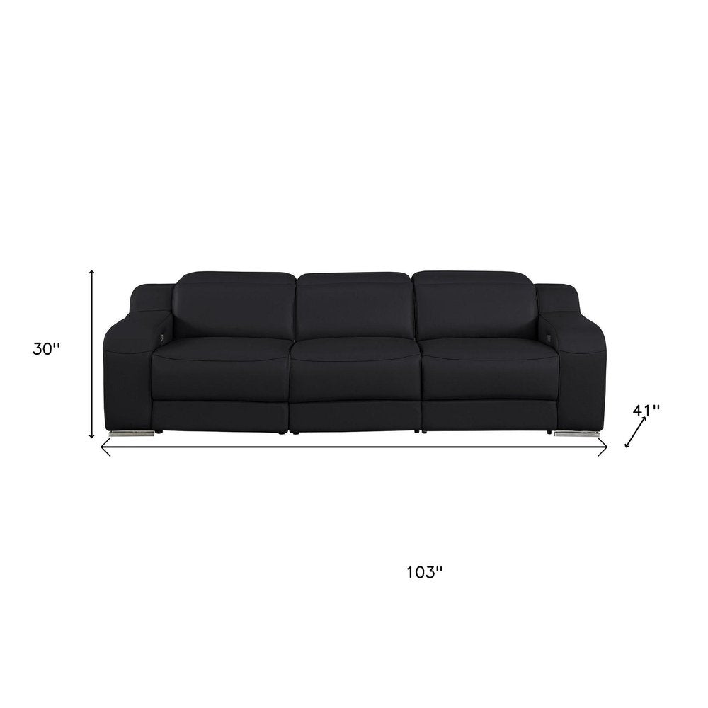 Light Gray Italian Leather Reclining USB Sofa - 103-inch